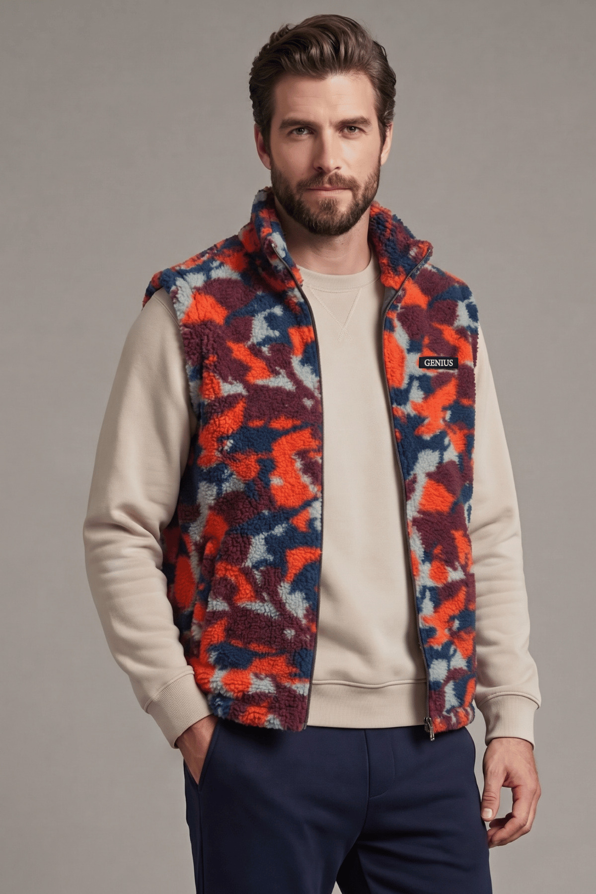 GENIUS STORE Erkek Yelek İçi Şardonlu Sherpa Peluş Yelek Tam Fermuarlı Cepli Kuzu Outdoor Yelek görsel 2