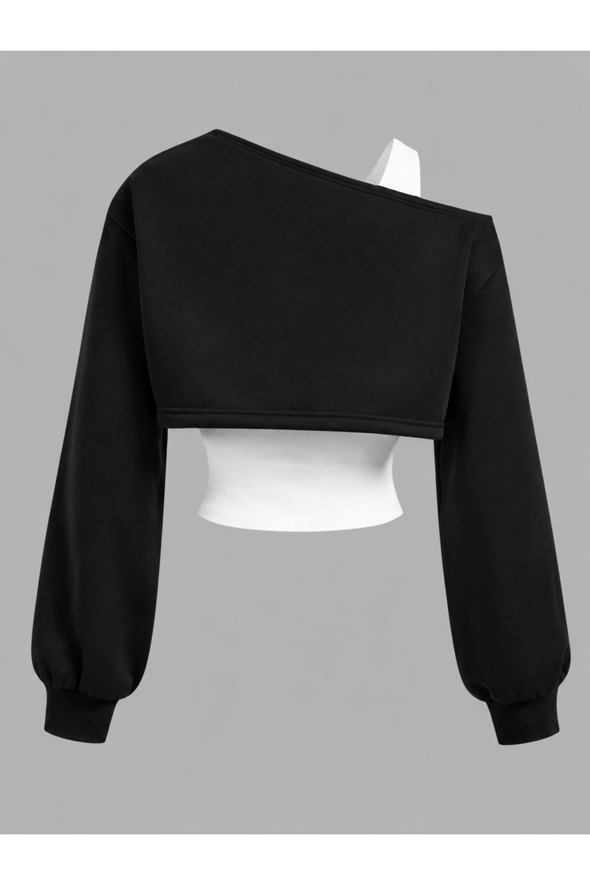 MOONBULL Kadın Çok Yönlü Düz Renk Asimetrik Omuzlu Askılı Üst ve Asimetrik Omuzlu Kısa Uzun Kollu Sweatshirt Takımı görsel 2