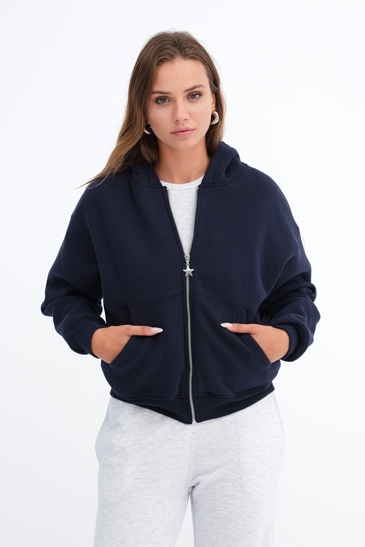Addax Fermuarlı Şardonlu Sweatshirt H10744 görsel 5