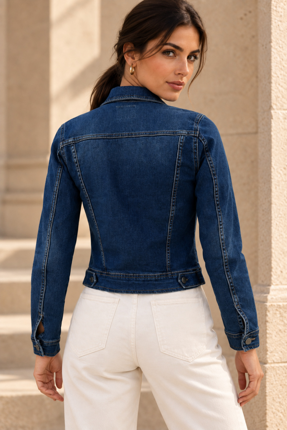 1434 Polo State Kadın Koyu Mavi Yıkamalı Slim Fit Kısa Denim Ceket görsel 5
