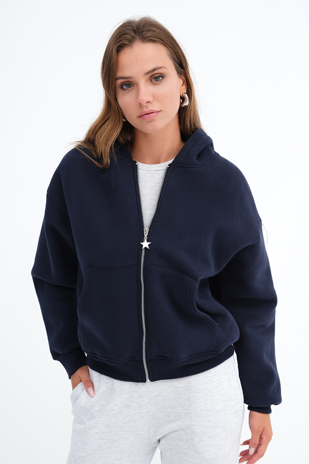 Addax Fermuarlı Şardonlu Sweatshirt H10744 görsel 4