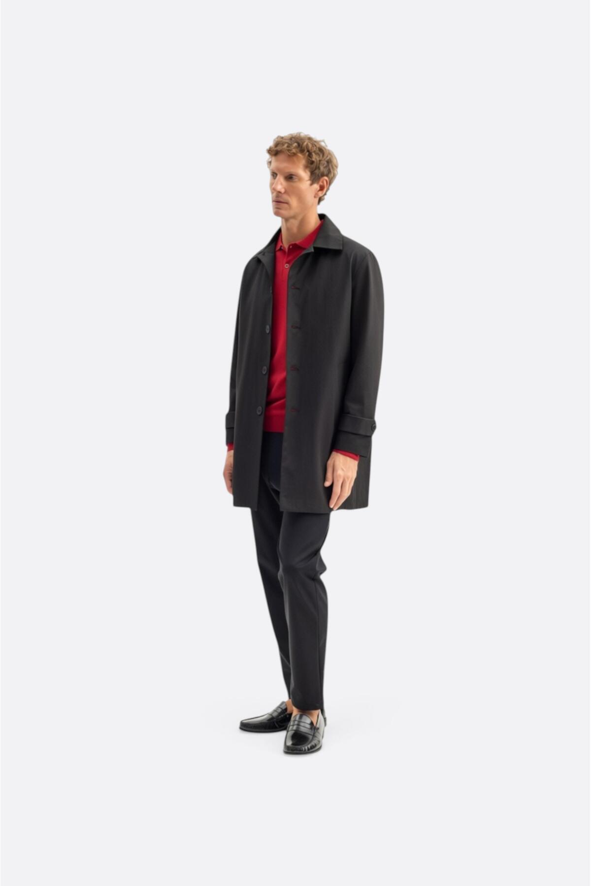 GIESTO basic™ KLASİK REGULAR FIT SİYAH TRENÇKOT görsel 2