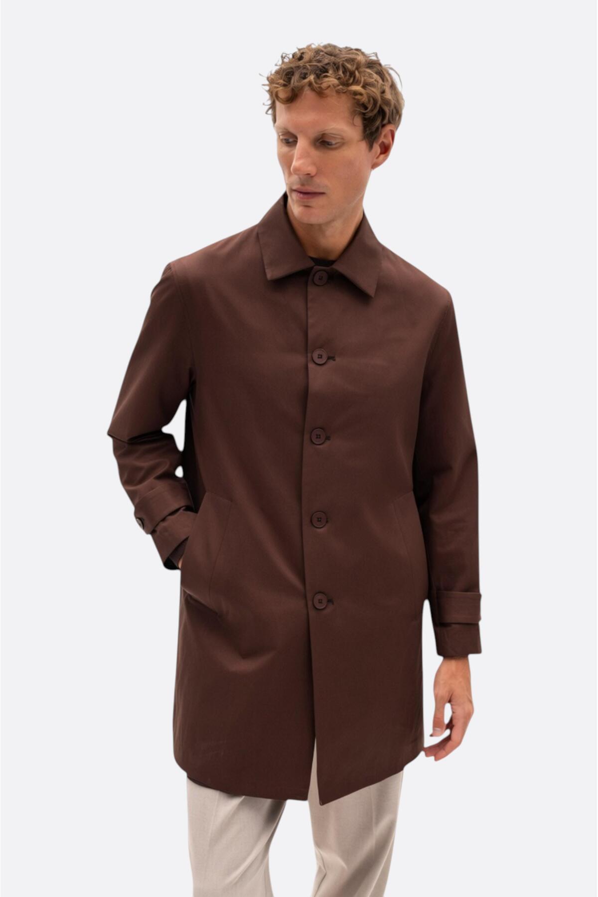 GIESTO basic™ KLASİK REGULAR FIT KAHVERENGİ TRENÇKOT görsel 7