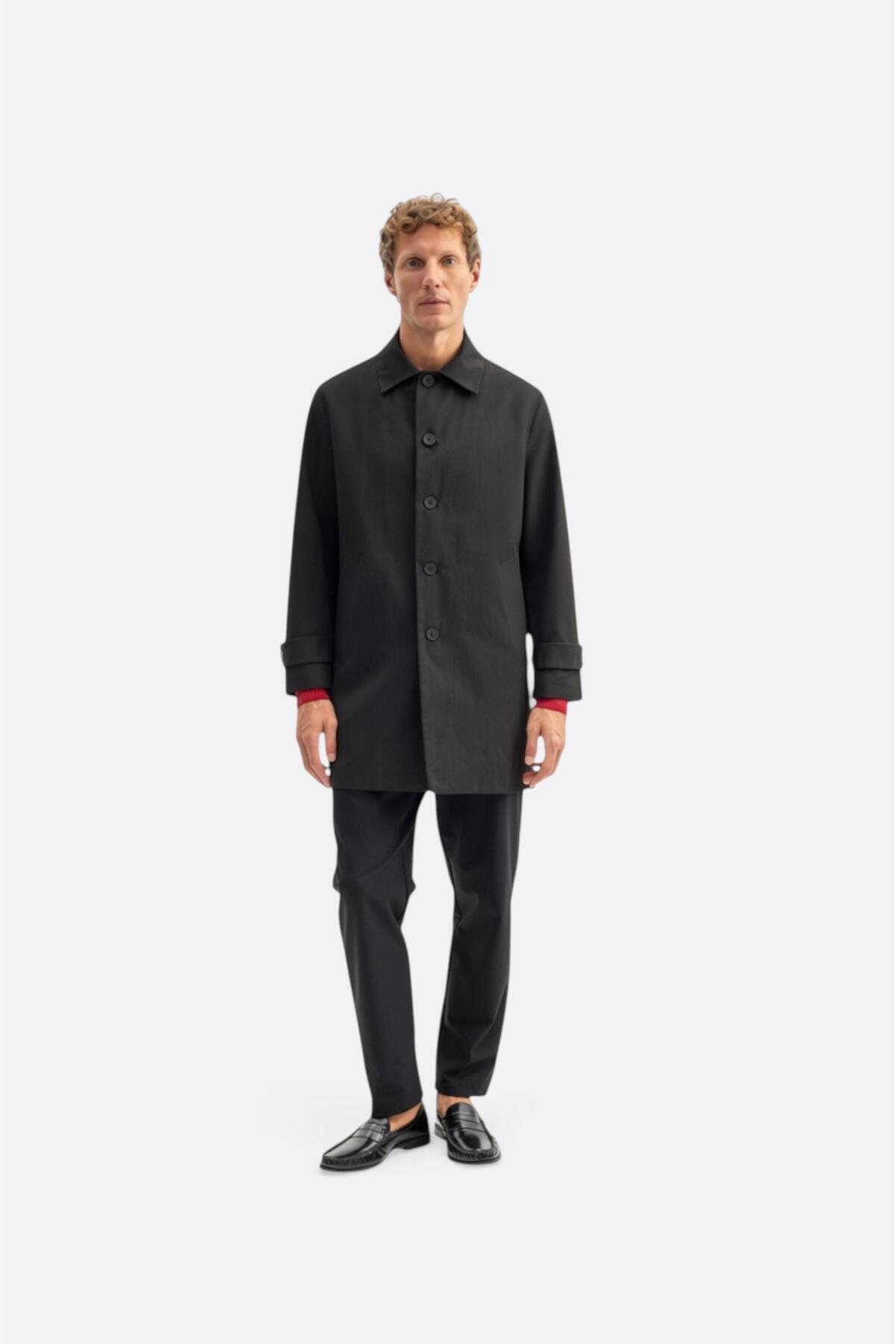 GIESTO basic™ KLASİK REGULAR FIT SİYAH TRENÇKOT görsel 5
