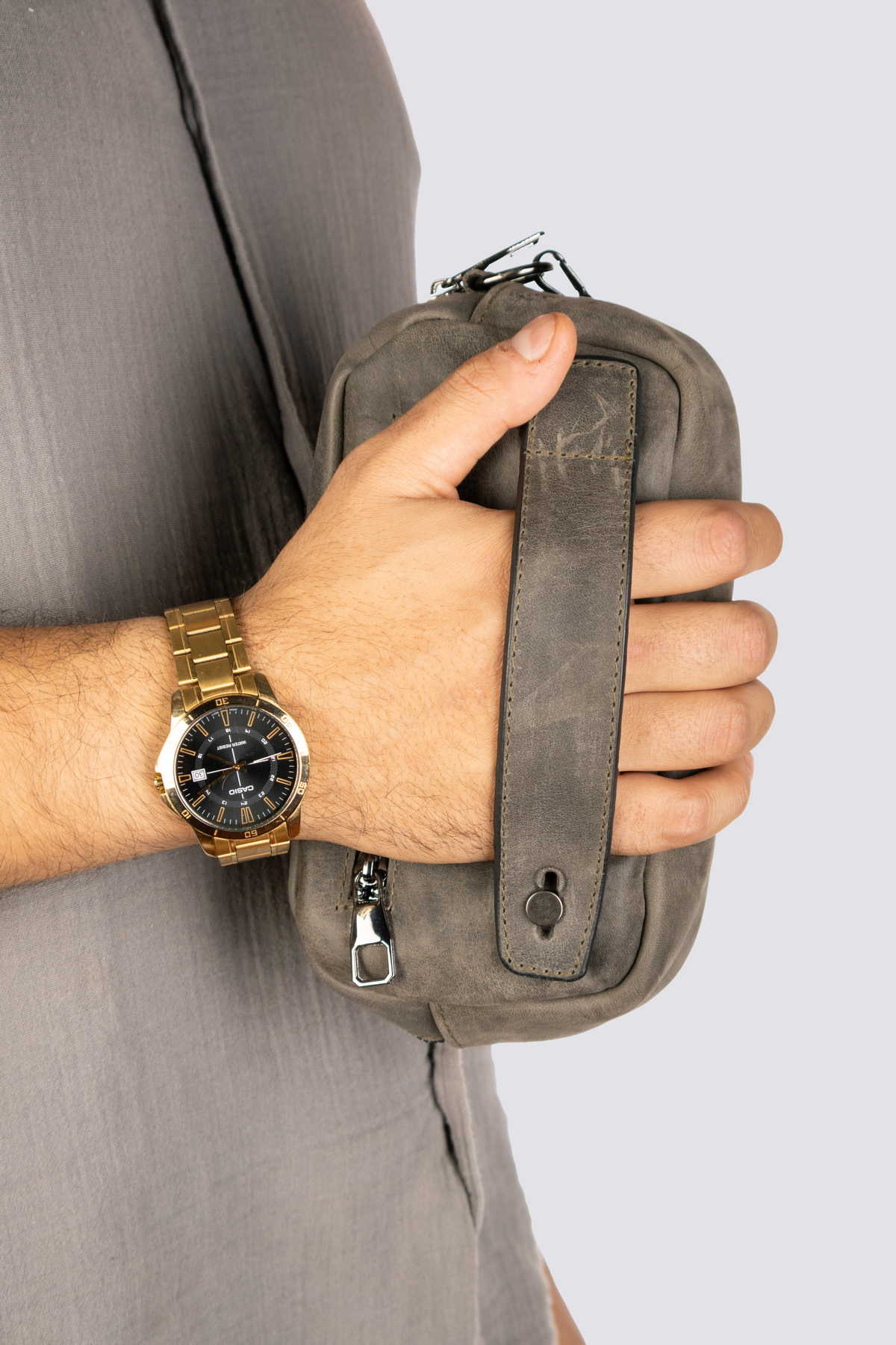 westbag Unisex Crazy Deri El Geçmeli Füme Haki Portföy Çanta Premium Kalite Günlük Clutch Siyah görsel 8