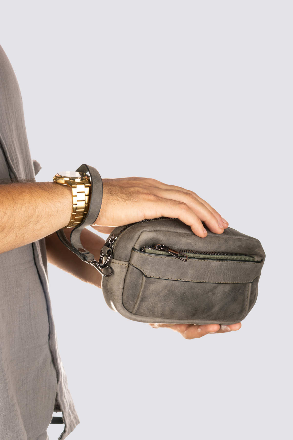 westbag Unisex Crazy Deri El Geçmeli Füme Haki Portföy Çanta Premium Kalite Günlük Clutch Siyah görsel 5