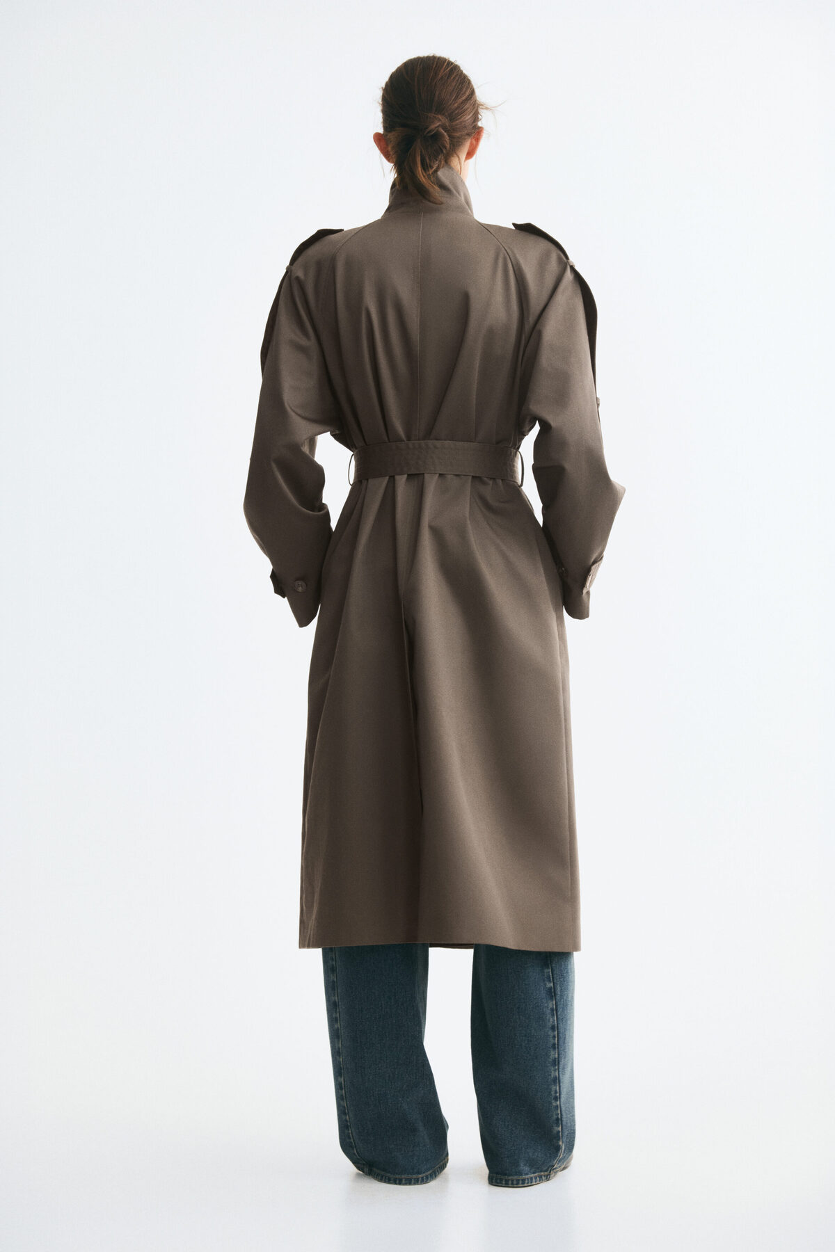 H&M Oversize Gabardin Trençkot görsel 4