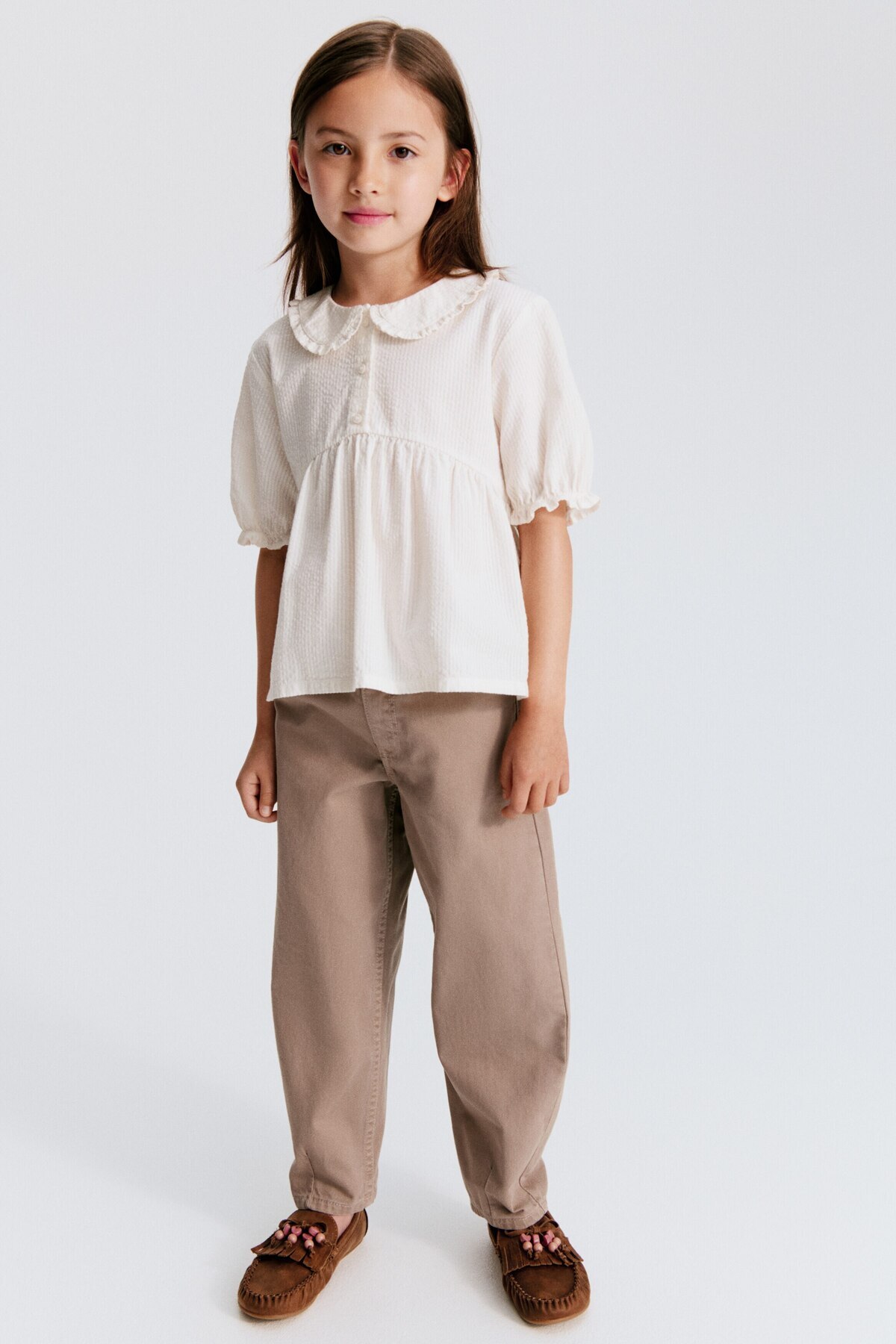 شلوار گاباردین نخی با دمپایی لوله‌ای اچ اند ام شلوار جین H&M