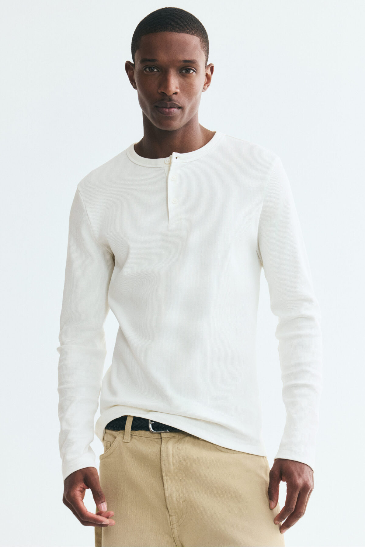 H&M Pamuklu ve Ribanalı Henley Üst Slim Fit
