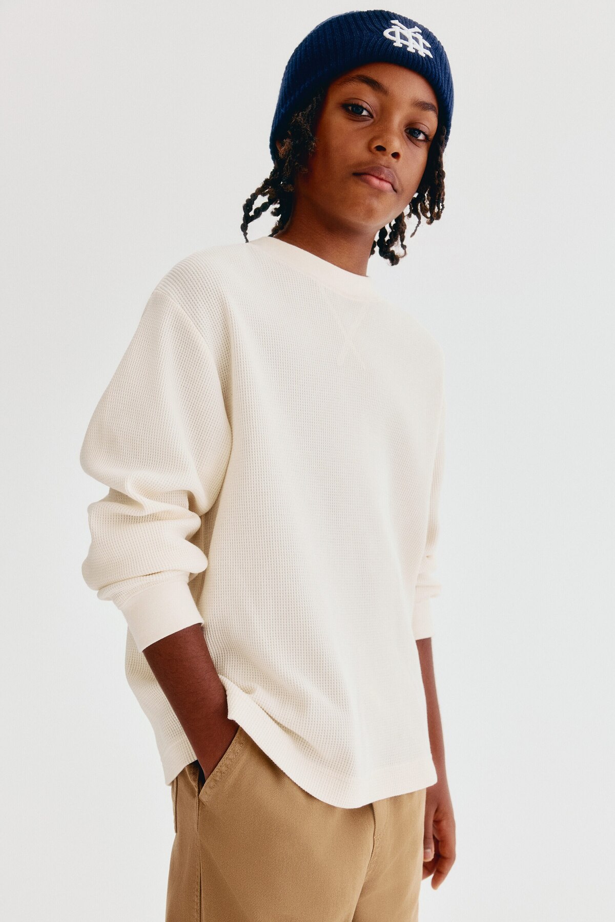 تی‌شرت آستین بلند طرح لانه زنبوری اچ اند ام تی شرت H&M