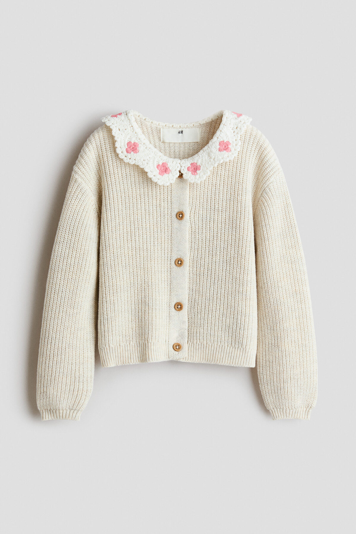 ژاکت بافتنی با یقه قلاب بافی اچ اند ام ژاکت کشی H&M