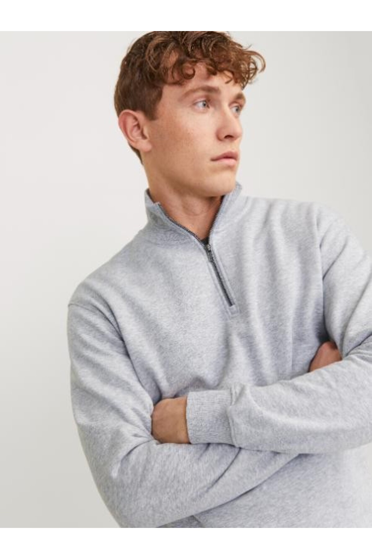 نیم‌زیپ جیب‌بردلی مدل Sweat سایز L. خاکستری 12250747 جک اند جونز پلیور Jack & Jones