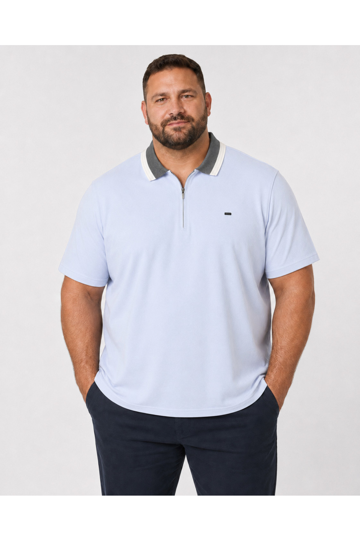 TURHAN TRİKO Beyaz Krem Kısa Kollu Polo Yaka Erkek Büyük Beden T-Shirt