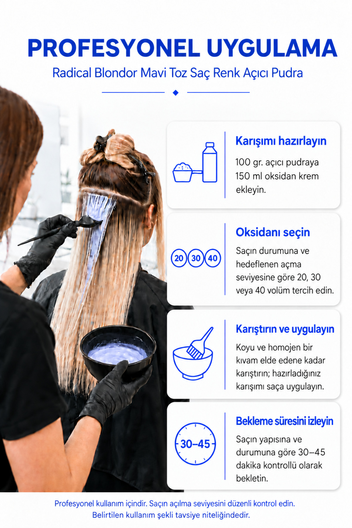 Profesyonel Blondor Mavi Toz Saç Renk Açıcı Pudra 900 gr — 0001sac-acıcı-blue — تصویر 3 از 3