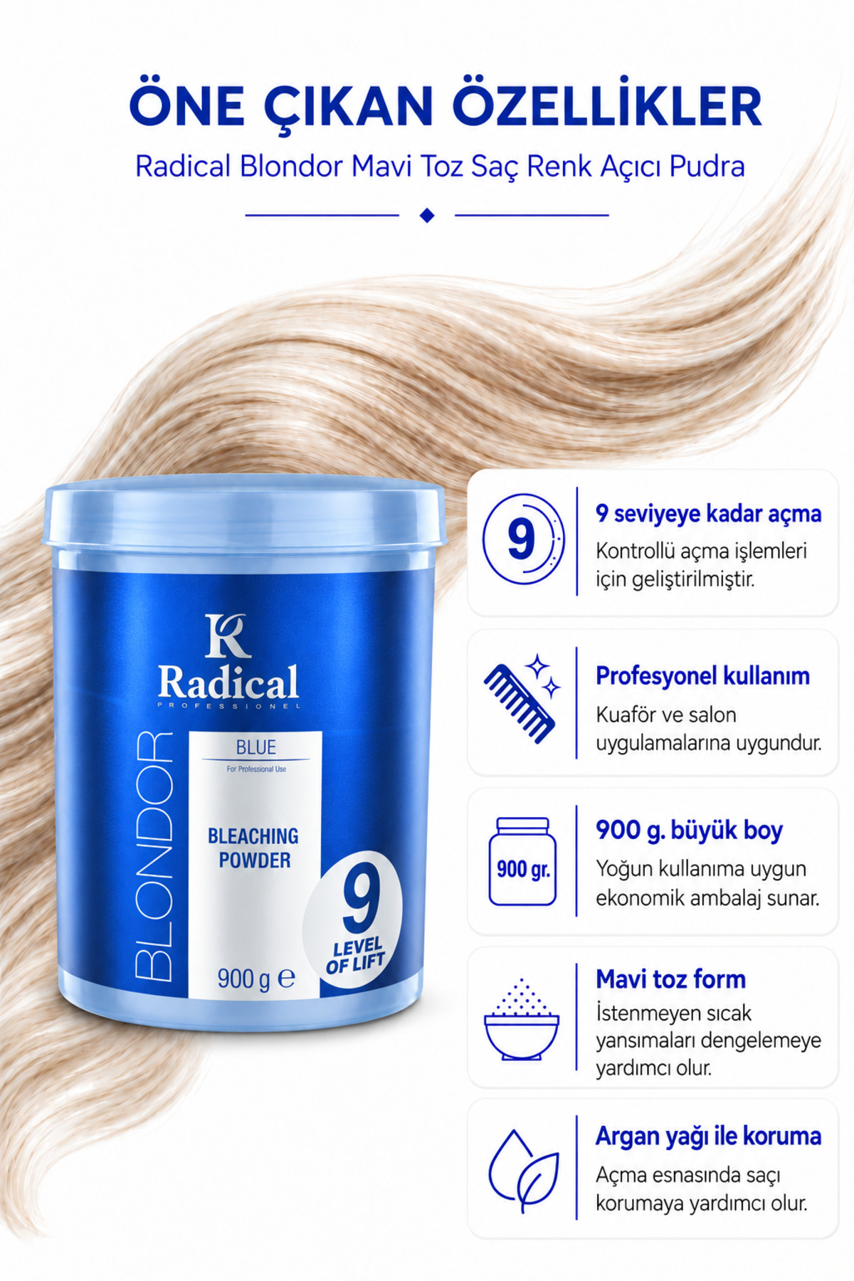 Profesyonel Blondor Mavi Toz Saç Renk Açıcı Pudra 900 gr — 0001sac-acıcı-blue — تصویر 2 از 3