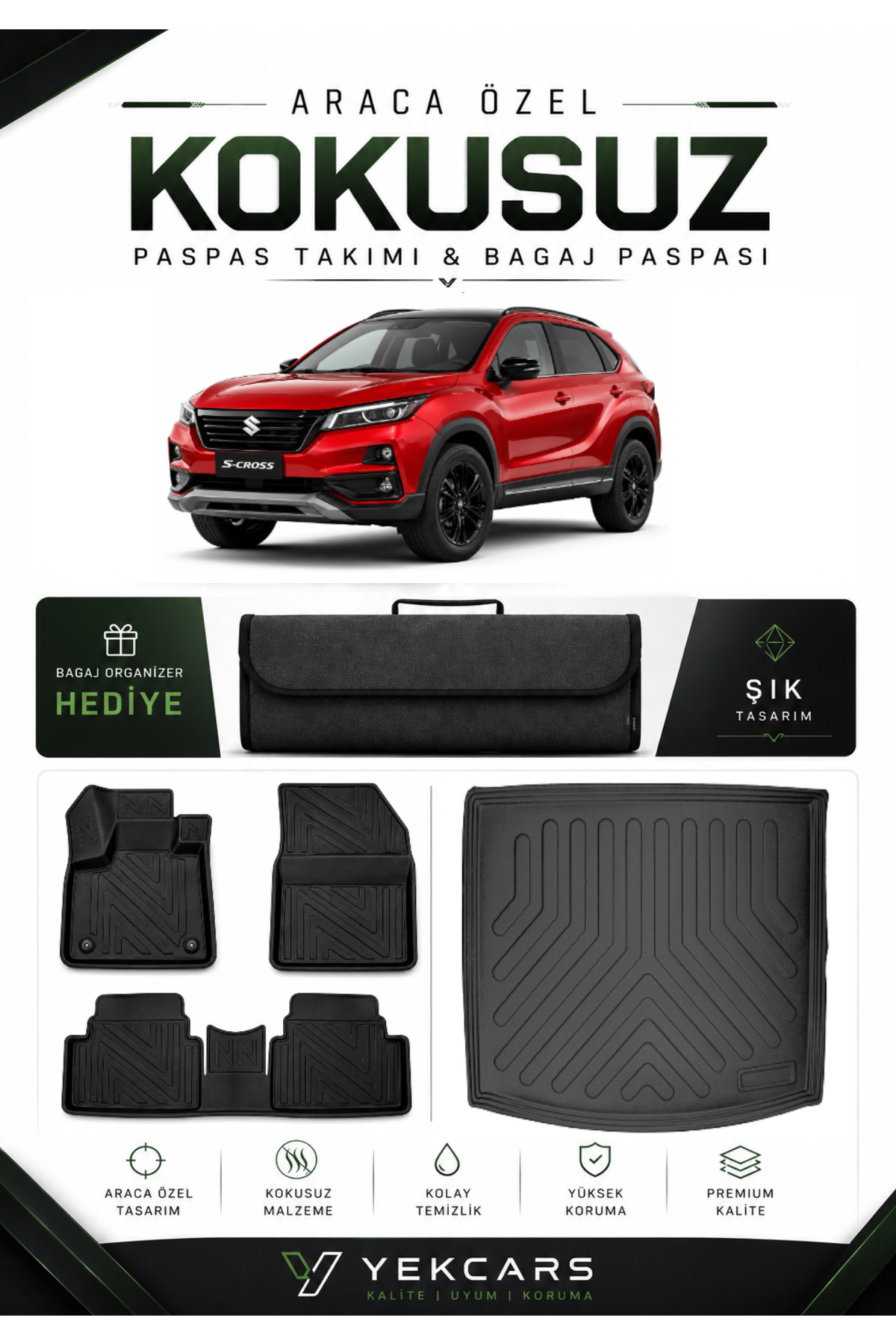 VAN プレミアムグッズ YEKCARS SUZUKİ S-CROSS 2023 MODEL ARACINIZA ÖZEL 4D KARBONLU