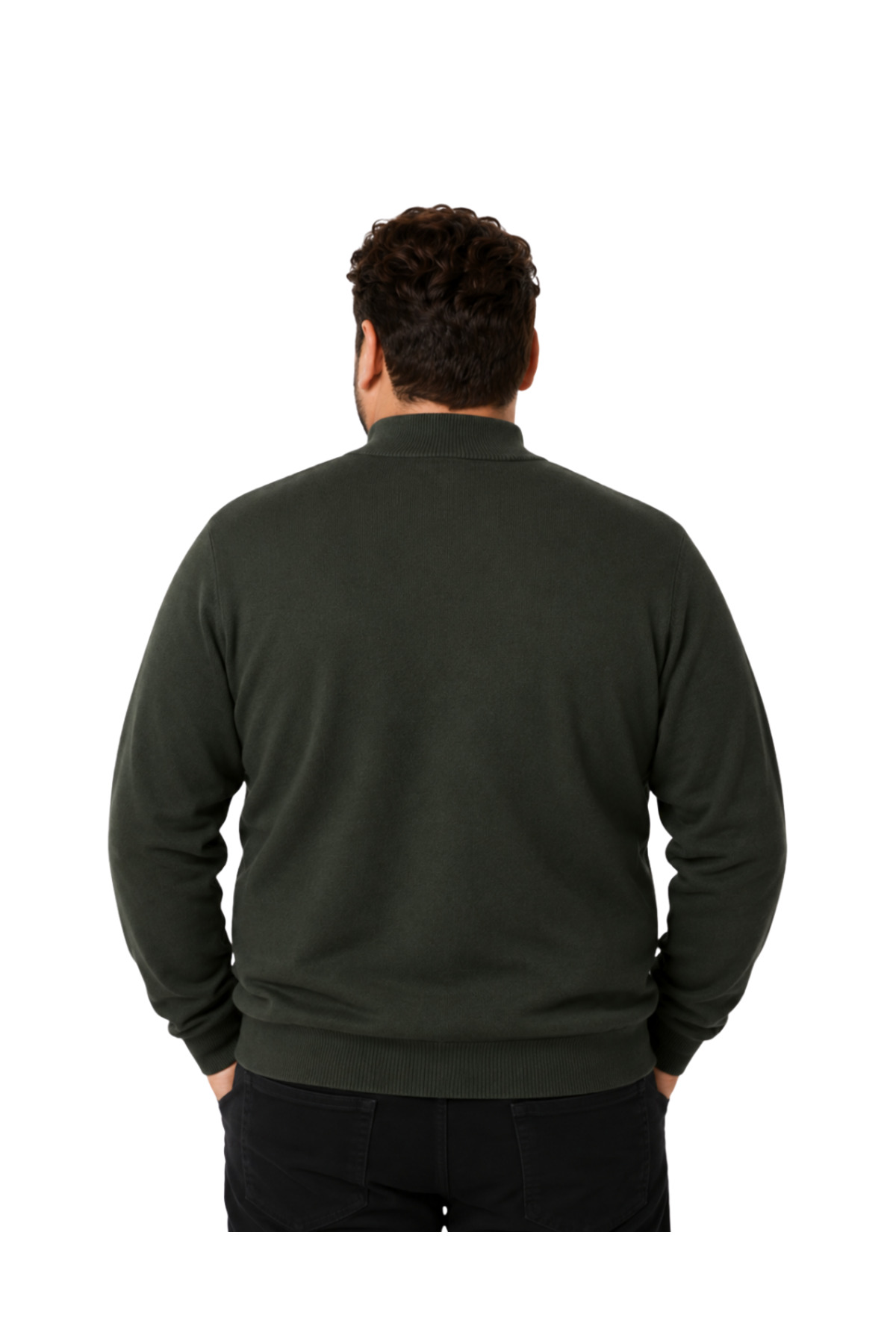 BattalModa Erkek Büyük Beden Haki Fermuarlı Dik Yaka Pamuklu Kazak 3XL-4XL-5XL-6XL görsel 3