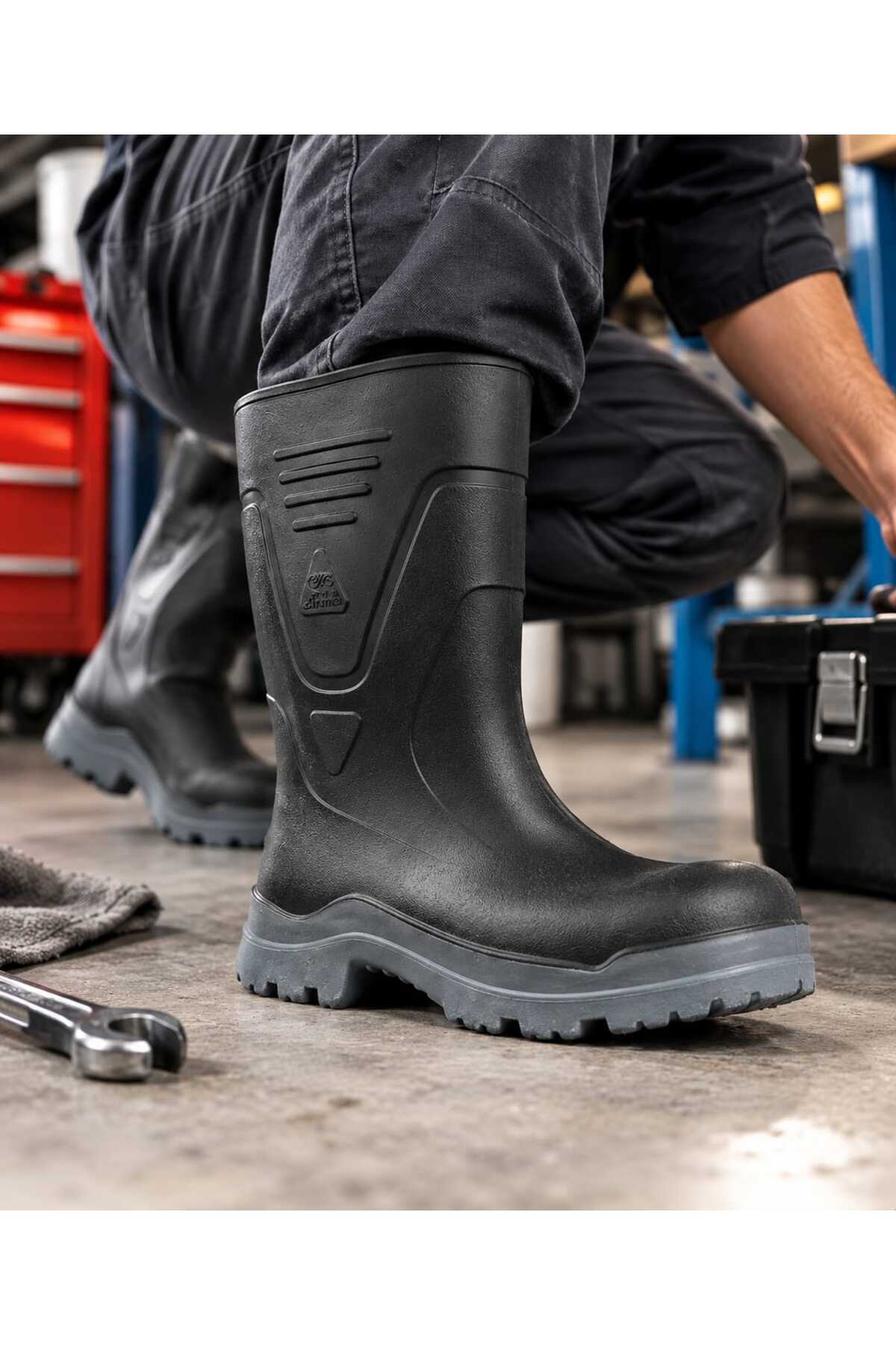 ALABO COMPANY PVC Erkek İş Çizmesi, Su Geçirmez Kaymaz Tabanlı Çizme görsel 2
