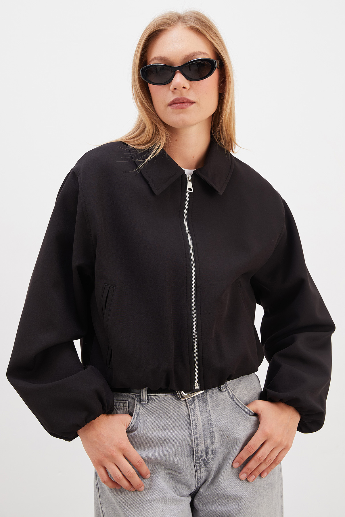 Fulla Moda Fermuarlı Polo Yaka Bomber Ceket görsel 7