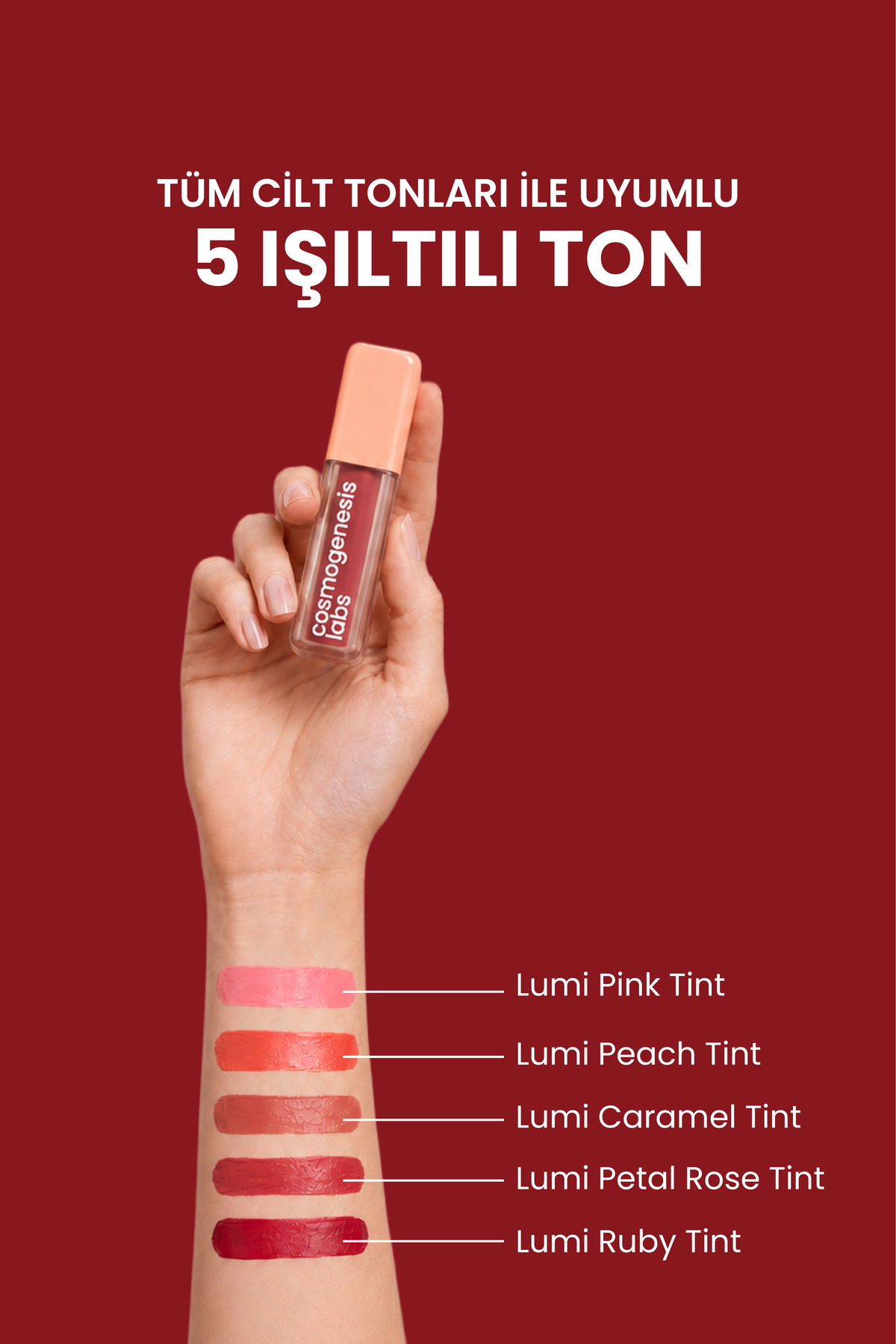قرمز یاقوتی | رژگونه، رژ لب، سایه چشم 5ml - مرطوب کننده رنگ یاقوتی لومی (مات) — زرشکی CGL800 — تصویر 8 از 8