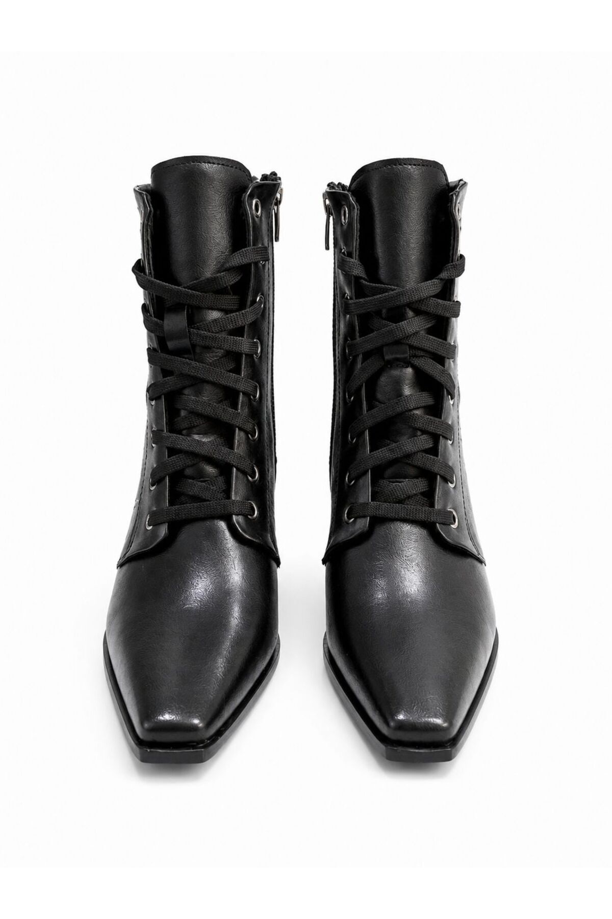 bakac store Kadın Siyah Bağcıklı Topuklu Bot görsel 3