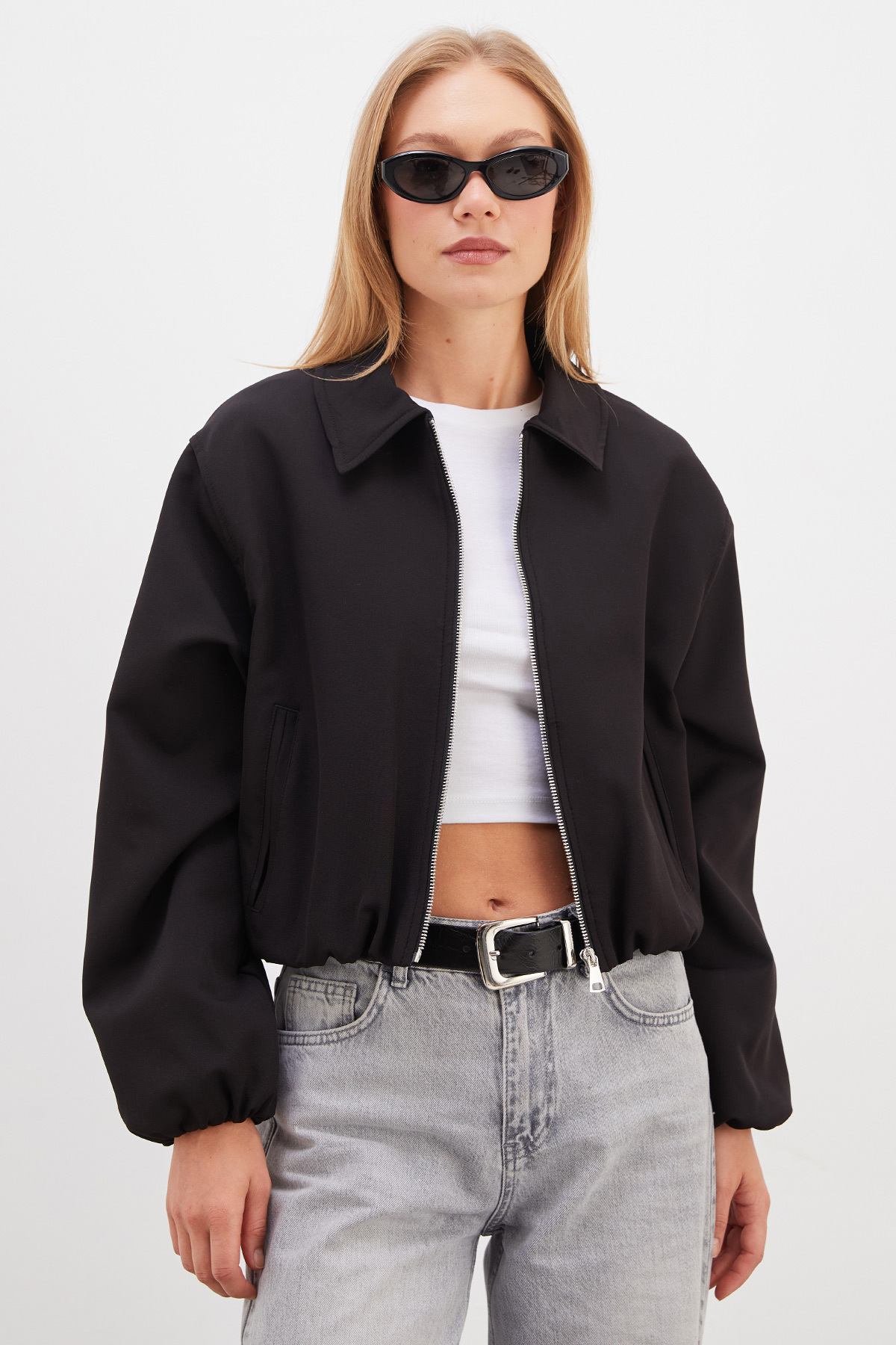 Fulla Moda Fermuarlı Polo Yaka Bomber Ceket görsel 4