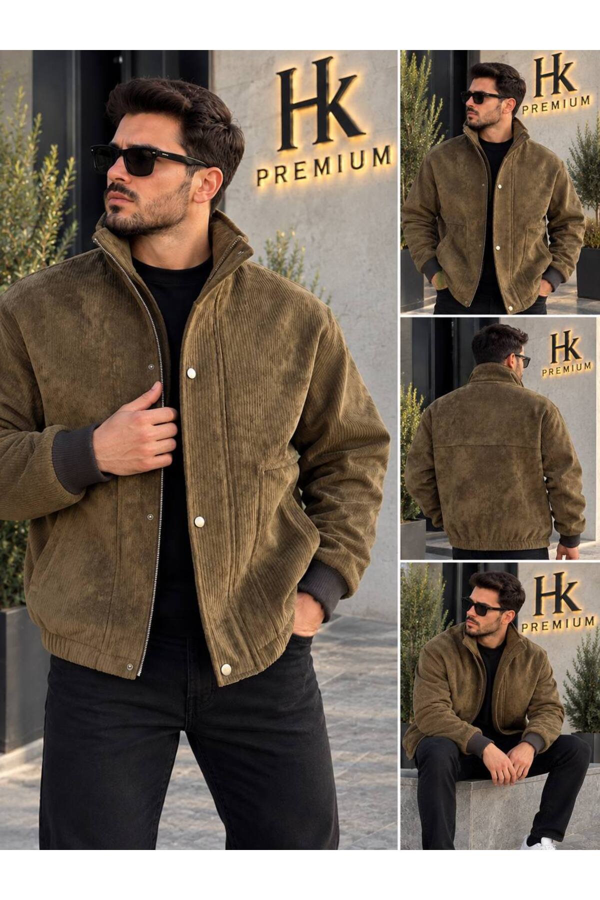 HK Premium Tekstil Erkek Fitilli Kadife Mont Astarsız Oversize Dik Yaka Çıtçıtlı Bomber Ceket görsel 2