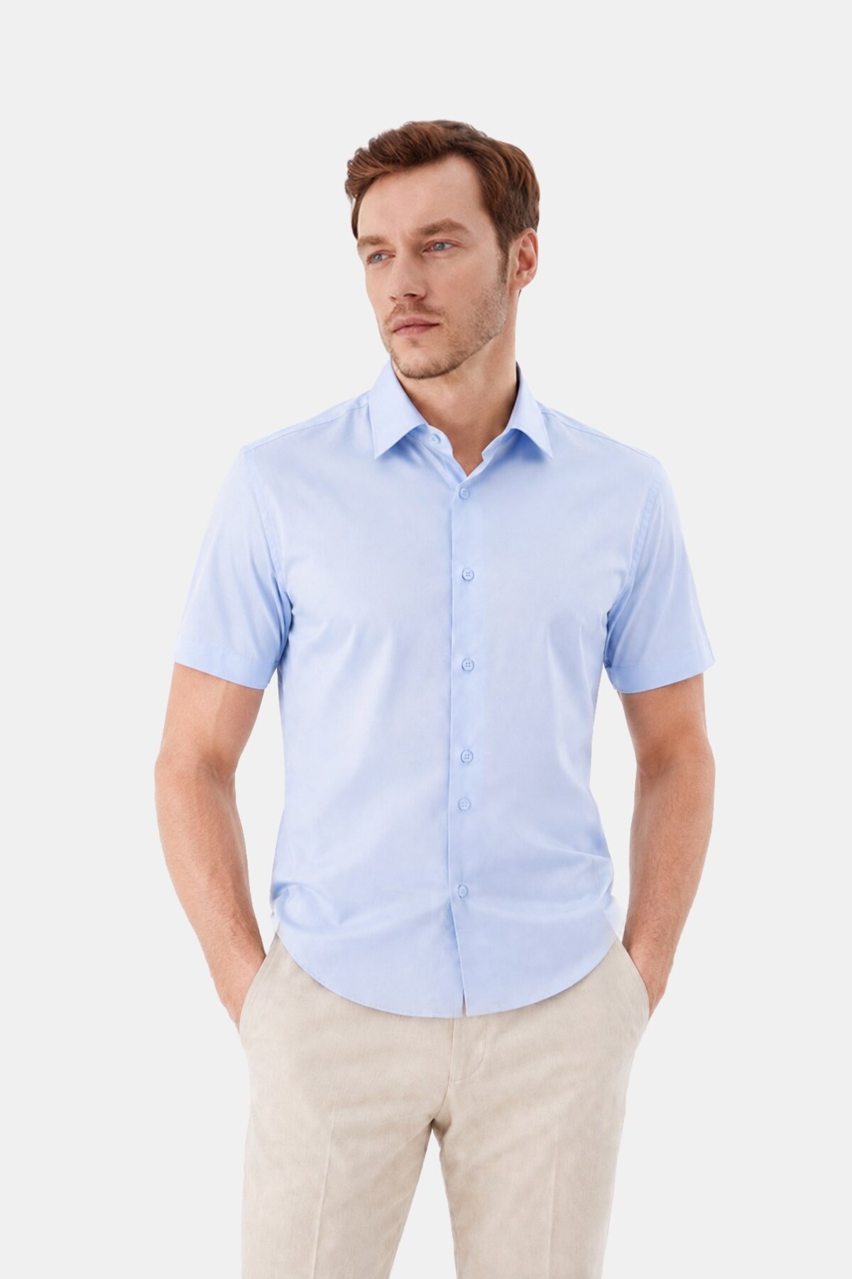 Mavi Pamuklu Regular Fit Kısa Kollu Klasık Yaka Gömlek — آبی SS2100192-R004 — تصویر 2 از 7