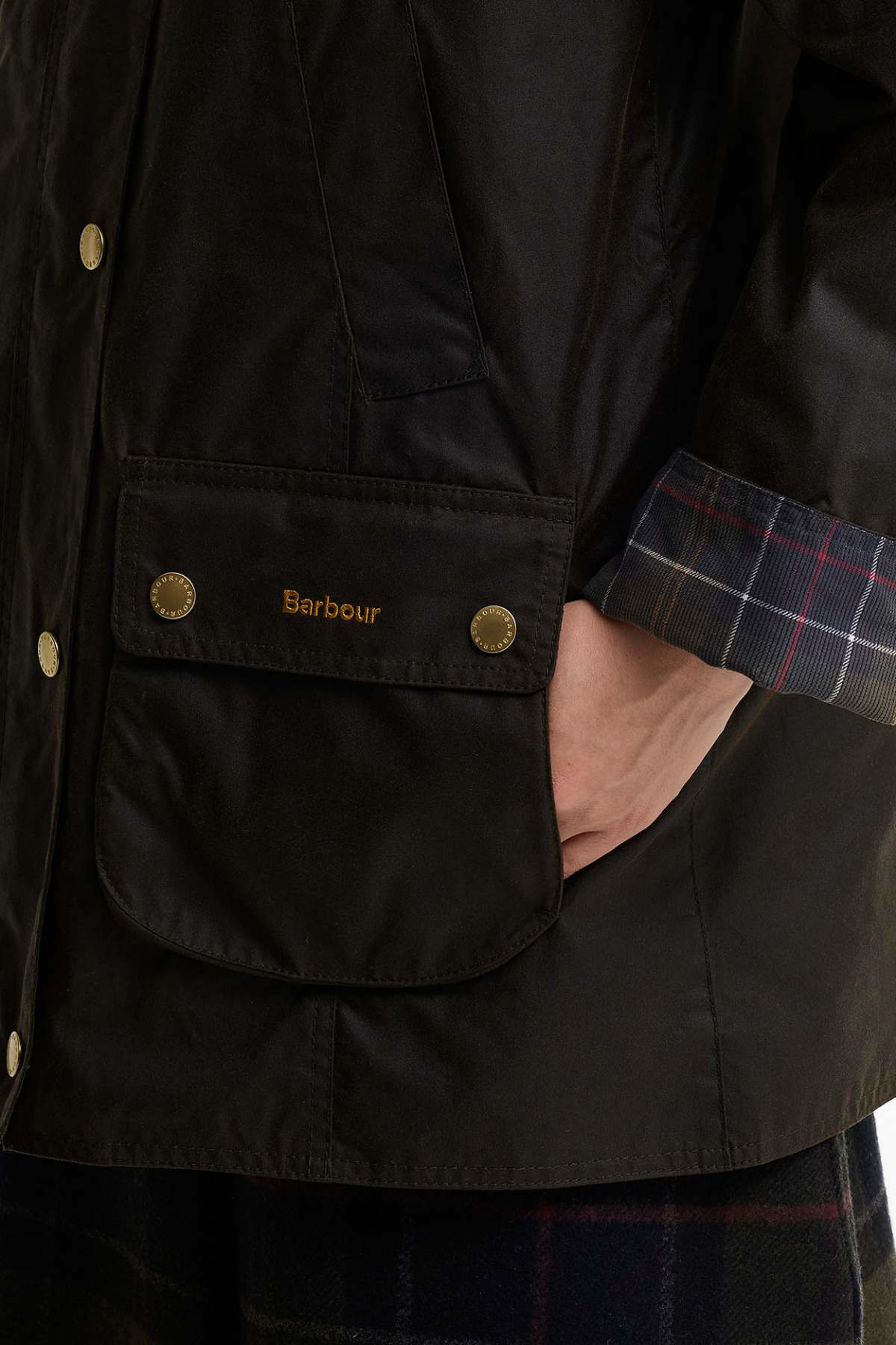 Barbour Icons Tartan Modern Beadnell Yağlı Ceket OL71 Olive-Classic Tartan görsel 6