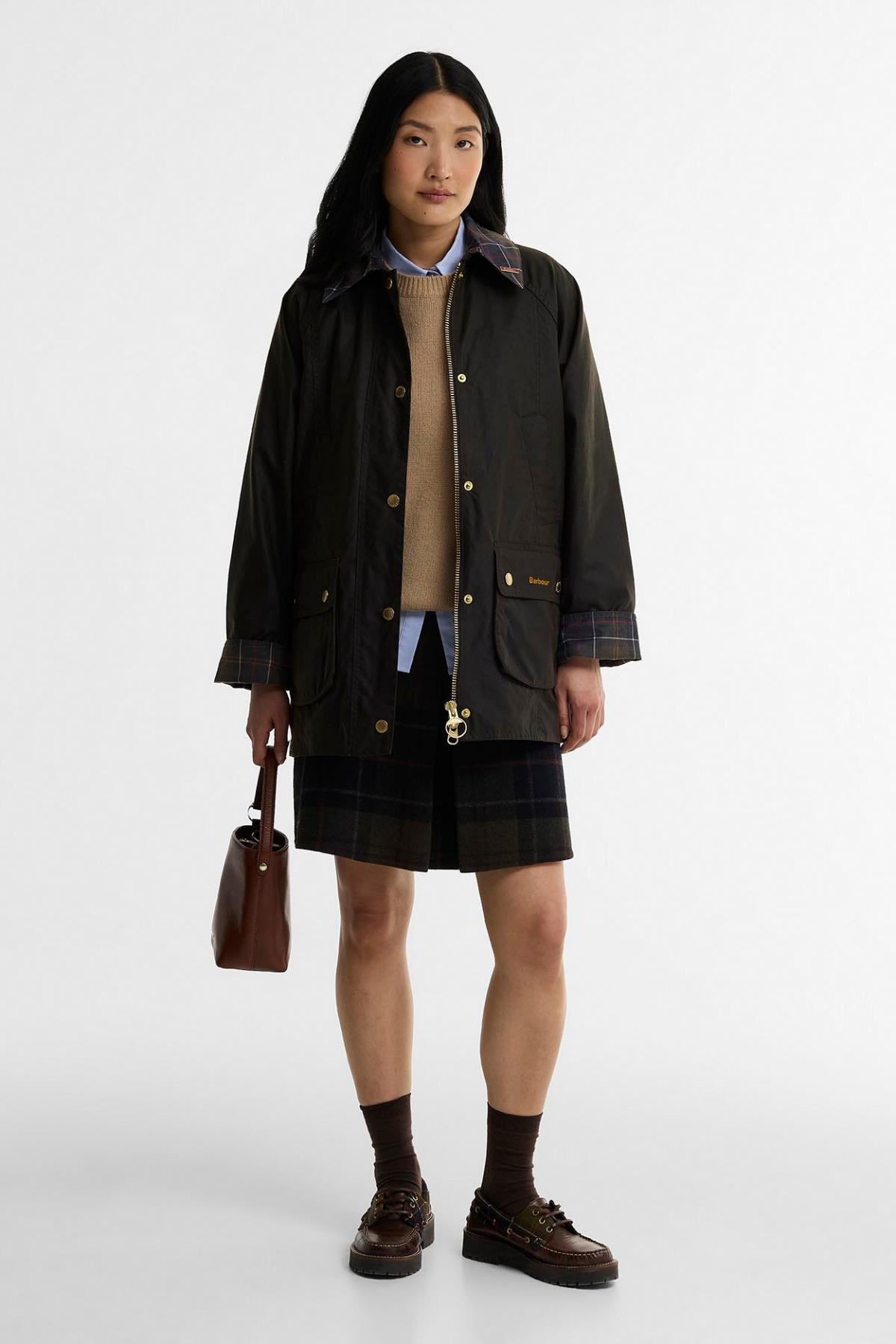 Barbour Icons Tartan Modern Beadnell Yağlı Ceket OL71 Olive-Classic Tartan görsel 3