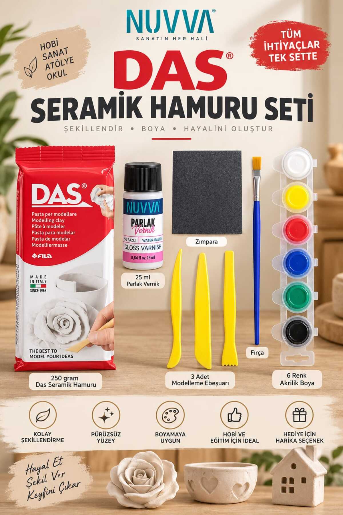NUVVA Das Seramik Hamuru Sanat Başlangıç Seti Kil çamuru oyun hamuru