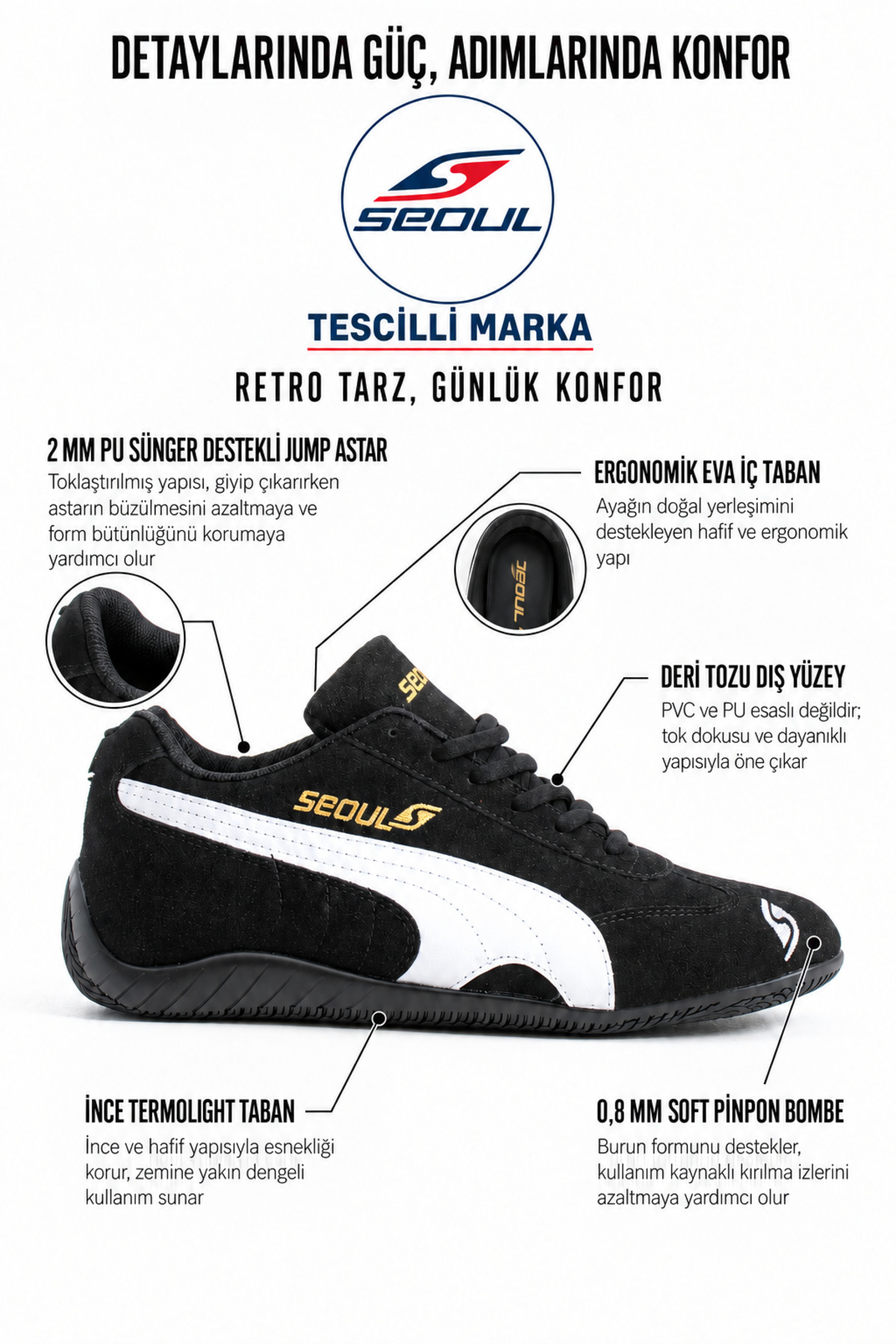 SEOUL SPORT SHOES Kadın Retro Sneaker Rahat Taban Bağcıklı Günlük Spor Ayakkabı görsel 6