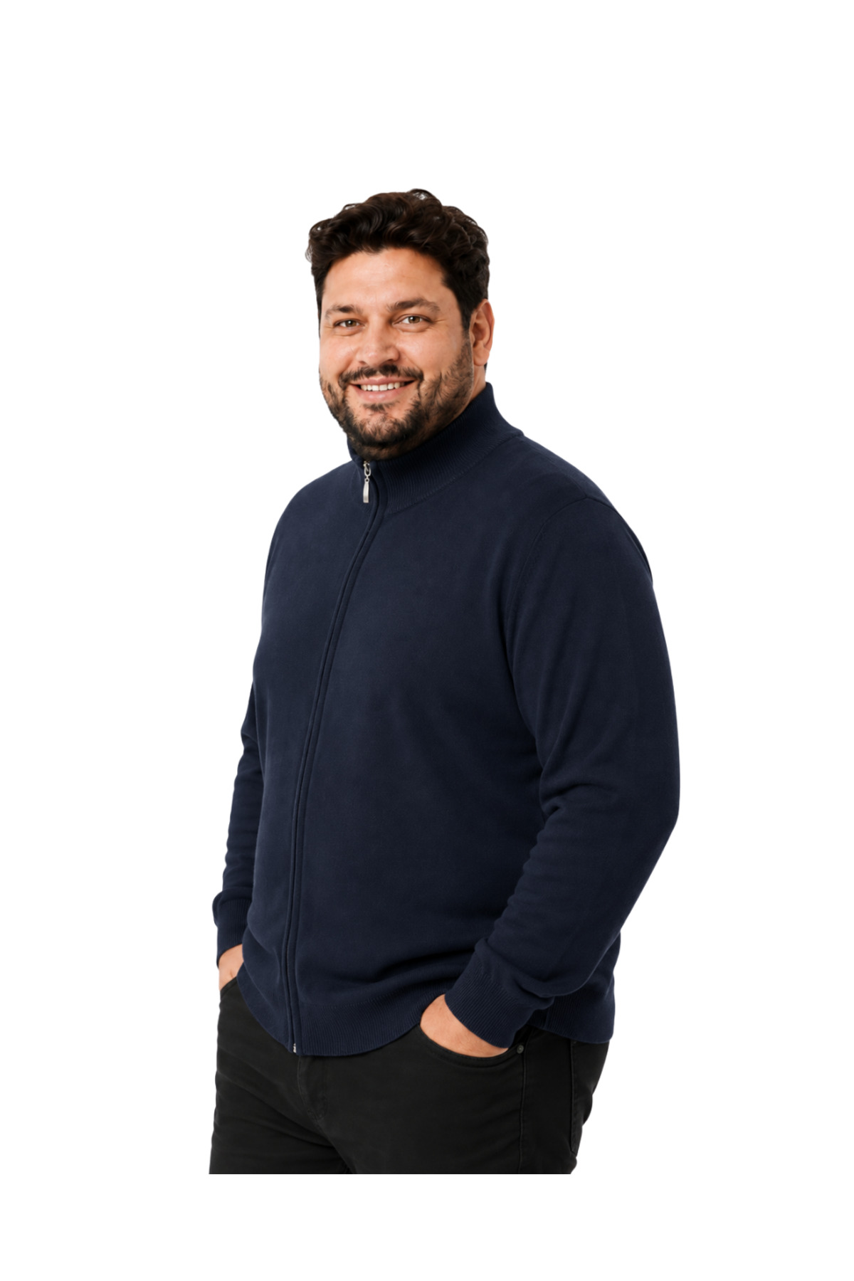 BattalModa Erkek Büyük Beden Lacivert Fermuarlı Dik Yaka Pamuklu Hırka 3XL-4XL-5XL-6XL görsel 2