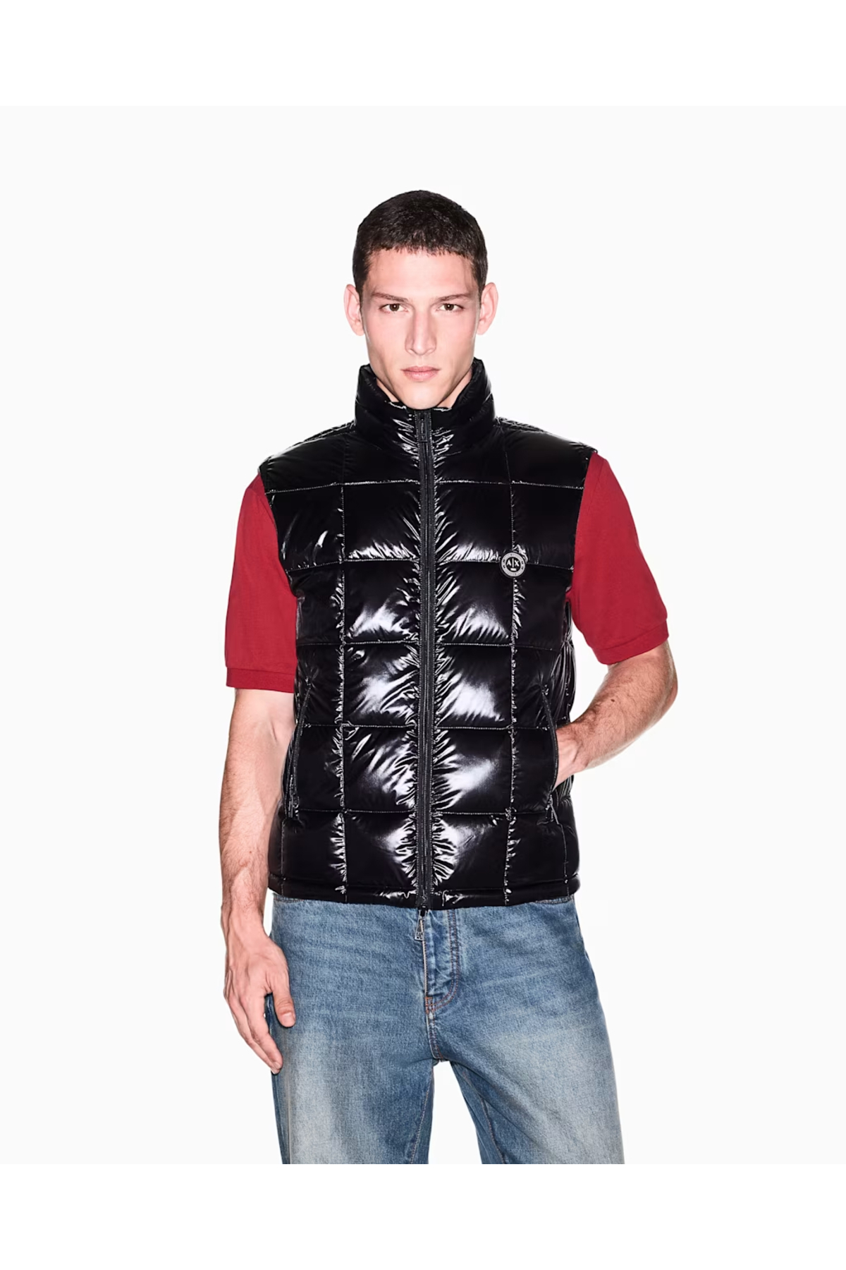 جلیقه مردانه یقه گرد بدون آستین زیپ دار مشکی آرمانی اکسچنج جلیقه Armani Exchange