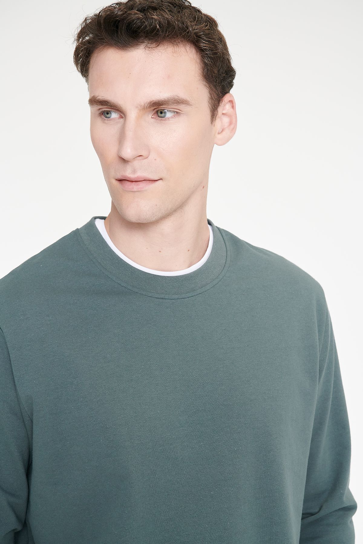AC&Co / Altınyıldız Classics Erkek Yeşil Pamuklu Standart Fit Normal Kesim 2 İplik Bisiklet Yaka Sweatshirt görsel 4