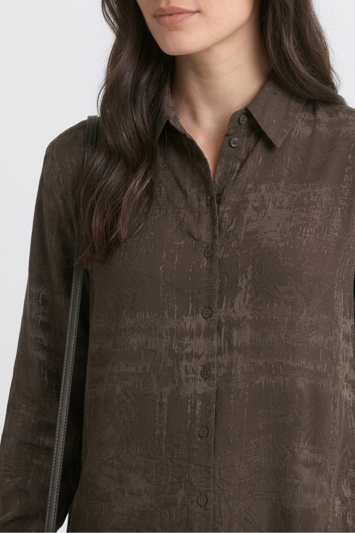 Meşe Moda Kadın Kahverengi Saten Desenli Uzun Tunik Gömlek görsel 3