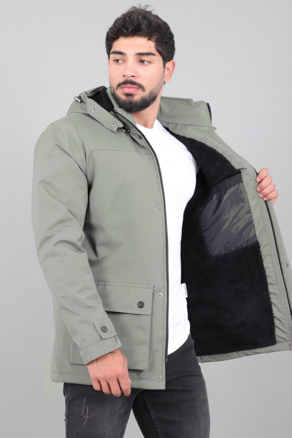 Stilkombin Box Kumaş Torba Cep İçi Kürklü Kışlık Mont Kaban PLDP 3037_50526 görsel 5