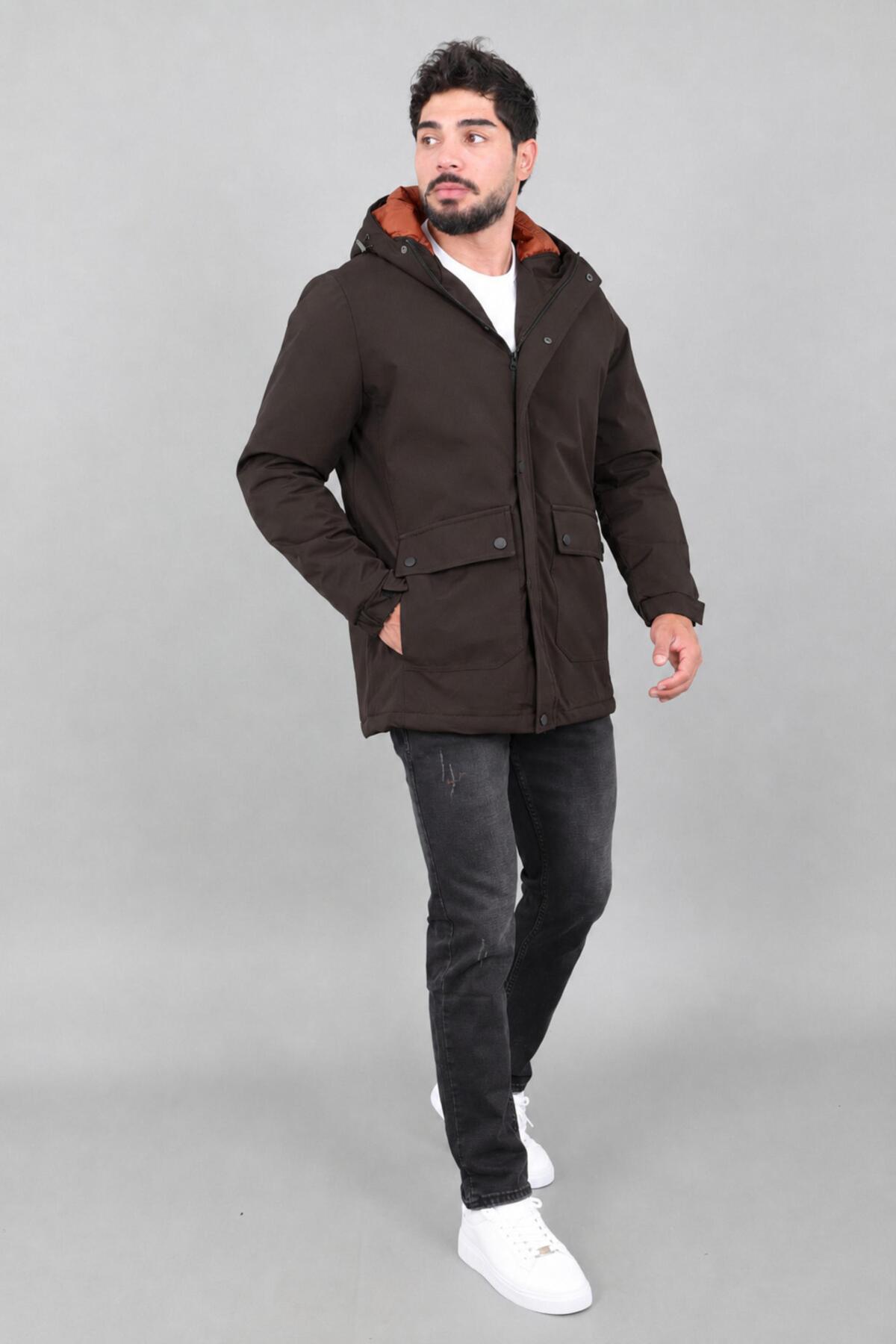 Stilkombin Kapitoneli Torba Cep Sabit Kapüşon Kışlık Mont PLDP 3039_50527 görsel 6