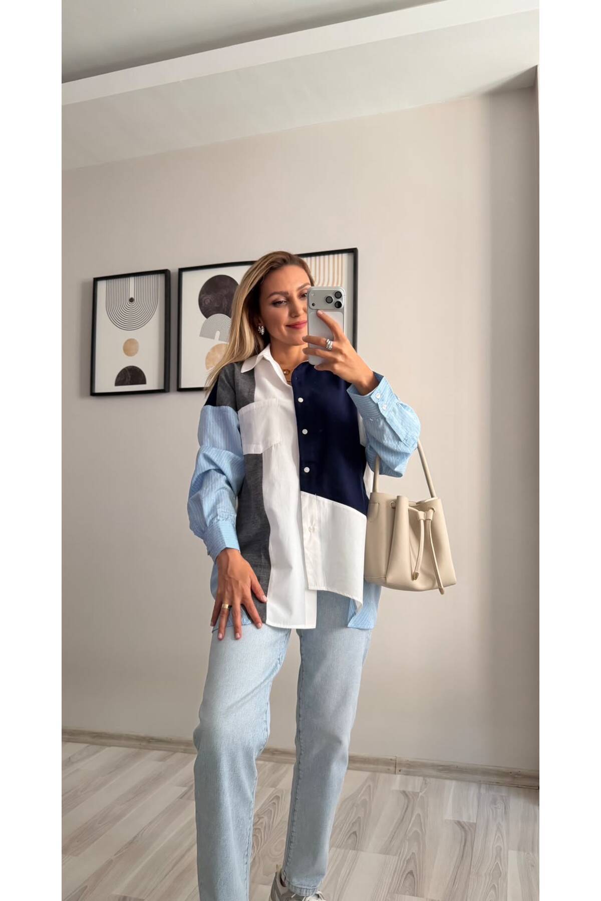 İNVİSUS Triko Detaylı Tasarım Oversize Poplin Gömlek görsel 3