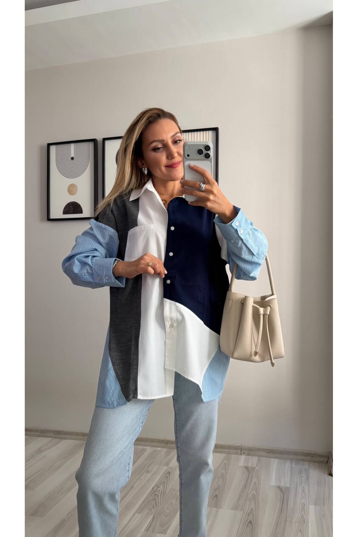 İNVİSUS Triko Detaylı Tasarım Oversize Poplin Gömlek görsel 4