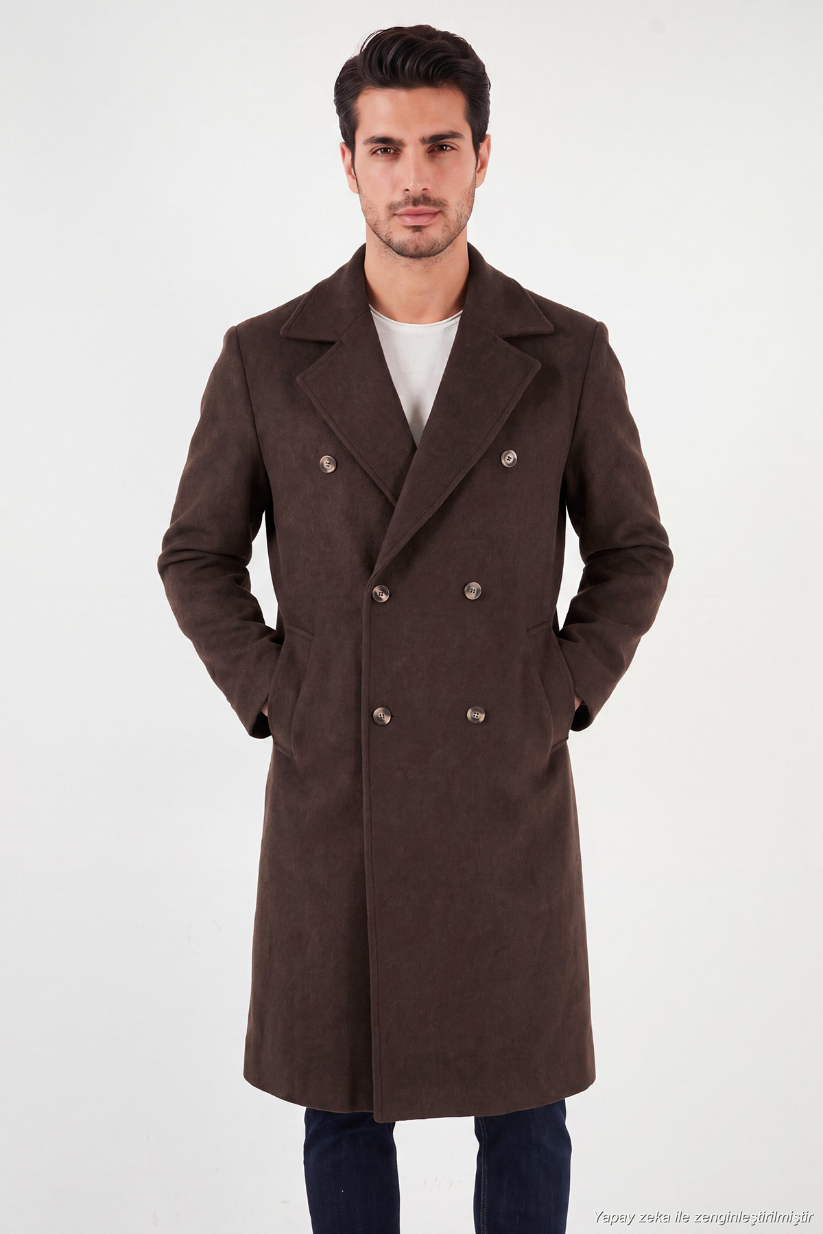 Buratti Loose Fit Kruvaze Yaka Uzun Astarlı Kaşe Kaban Erkek KABAN 681003 görsel 6