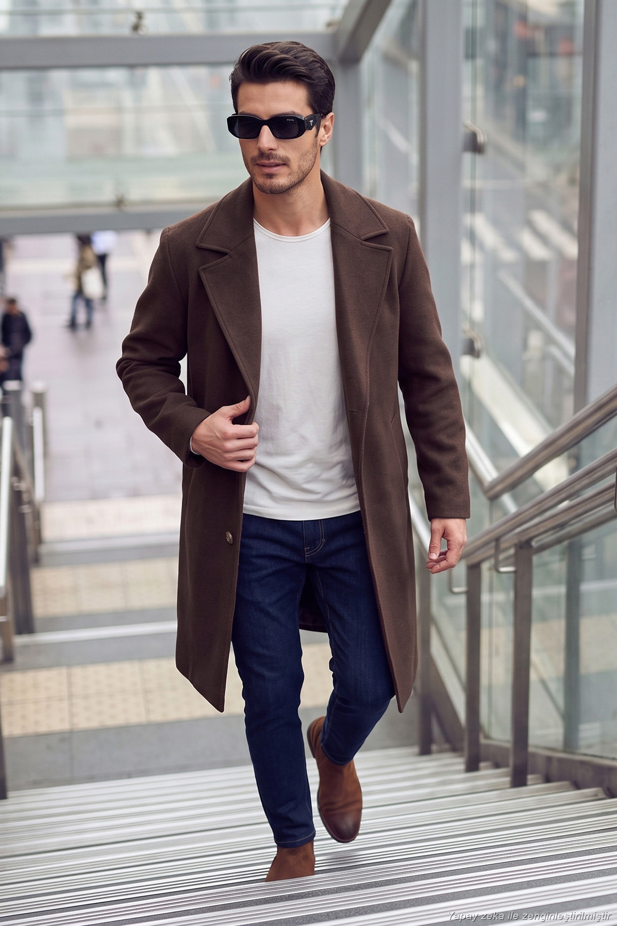 Buratti Loose Fit Kruvaze Yaka Uzun Astarlı Kaşe Kaban Erkek KABAN 681003 görsel 2