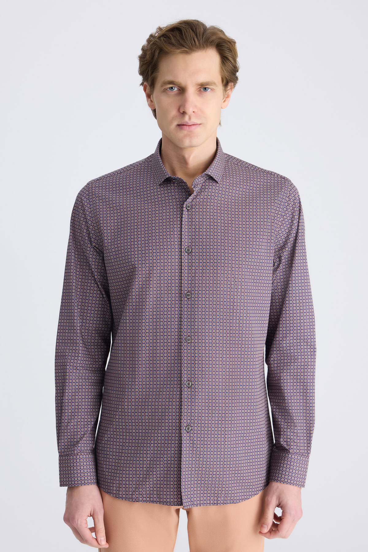 Twn Slim Fit Karma Renk Baskılı %100 Pamuklu Gömlek — رنگارنگ 1EC02AD01288M