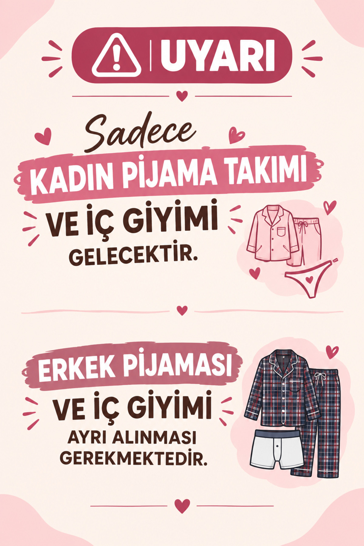 RUKOD KADIN Tekli Farecik Pijama ve İç Giyim Takımı (Çift Pijamasının Kadını) görsel 2