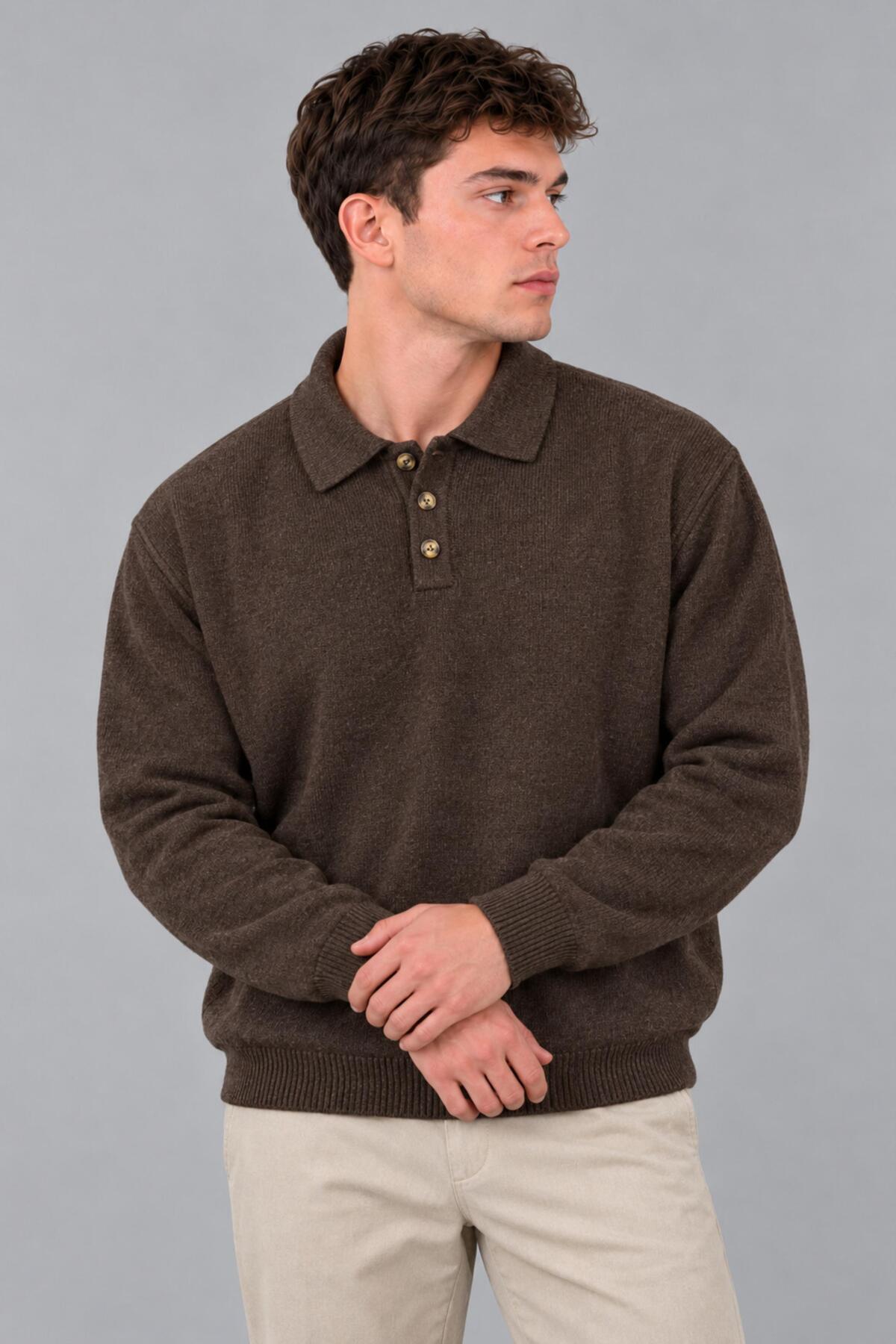 Stilkombin Oversize Düğmeli Yaka Örgü Kazak DP 17501_10063
