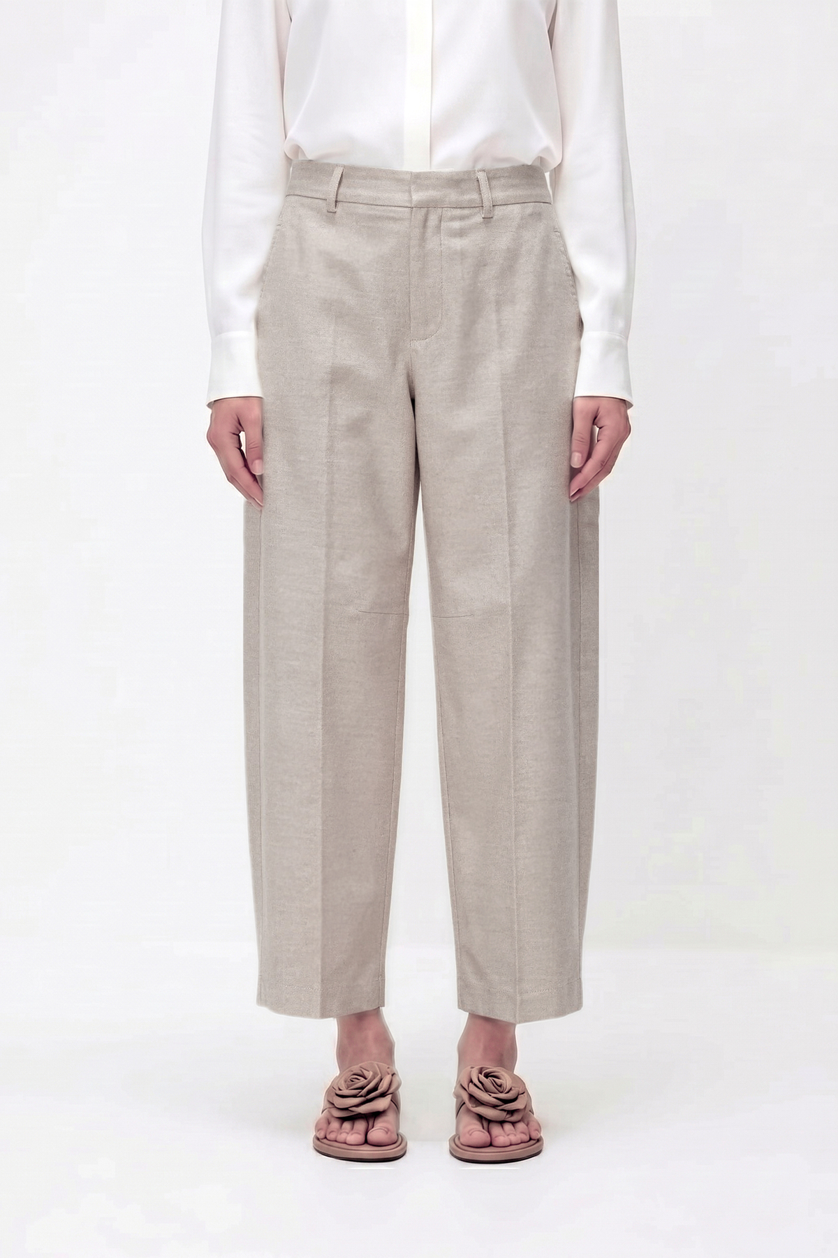 LA PANTE Kadın Pantolon Barrel Pantolon Cloutte Pantolon Yüksek Bel Şık Boyfriend Geniş Paça Bej Kumaş Pantolon görsel 4