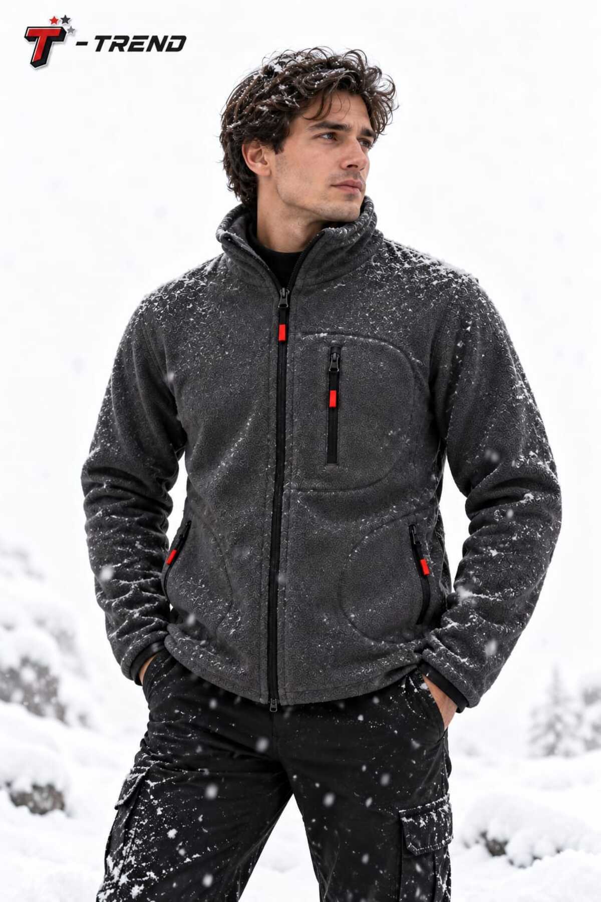T.trend POLAR CEKET İKİLİ SET SİYAH GRİ REGULAR KALIP ERKEK/UNİSEX görsel 2