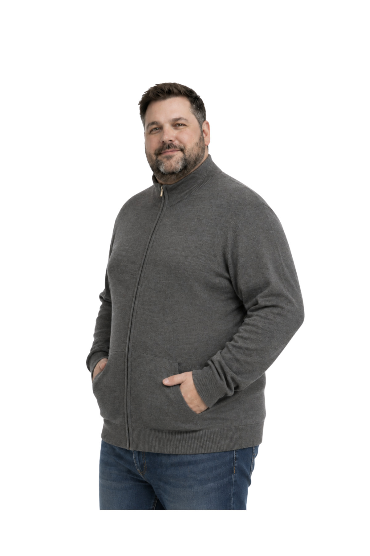 BattalModa Erkek Büyük Beden Koyu Vizon Basic Cepli Triko Hırka 3XL-4XL-5XL-6XL görsel 2