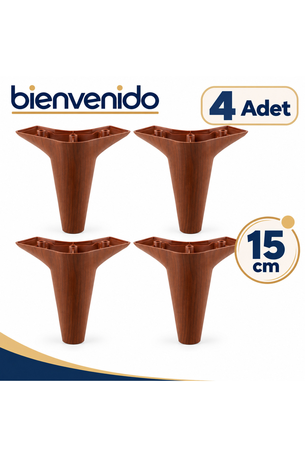 Aspen Lüks Mobilya Kanepe Koltuk Tv Ünitesi Baza Yükseltici Ayağı Ayakları 15 Cm Ahşap Desenli Ceviz Ayak 4 Adet BIE-ASP-15-CEV-1, one size