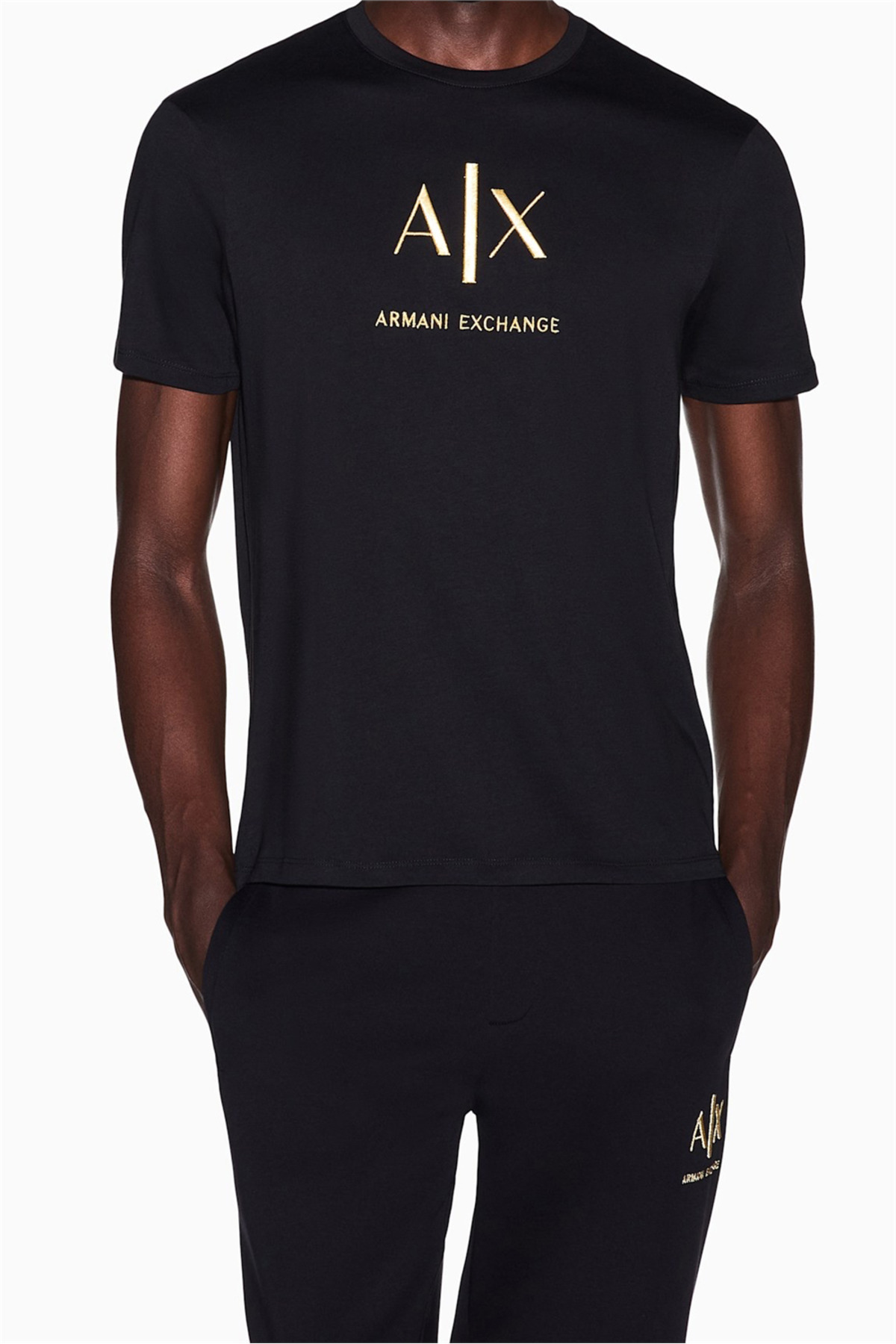 تی‌شرت آستین کوتاه نخی مشکی یقه گرد گلدوزی شده مردانه آرمانی اکسچنج تی شرت Armani Exchange